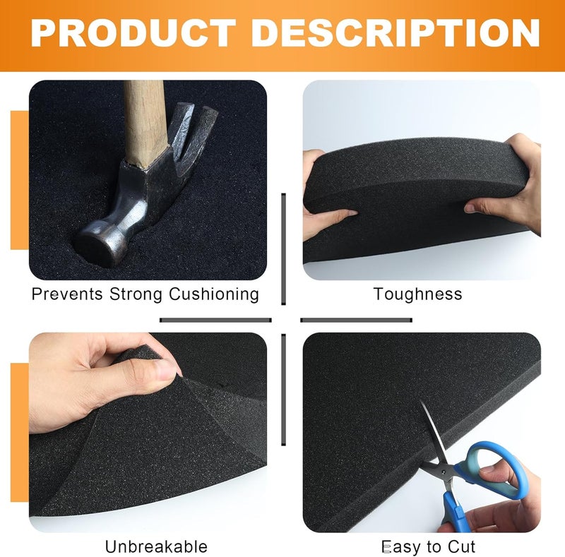 Eunice 4Pcs 12 x 12 x 0.4 Inch Polyurethane Foam Sheets & 4Pcs 12 x 12 x 2 Inch Cuttable Foam Inserts for Cases, Packing Foam Pads for Tool Box, Camera Storage and Crafts - Image 3